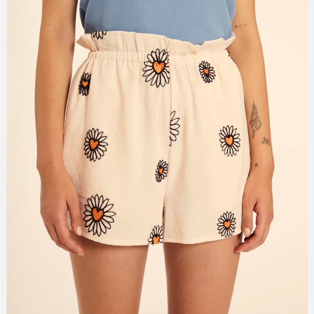 High Waist Cream Floral Shorts